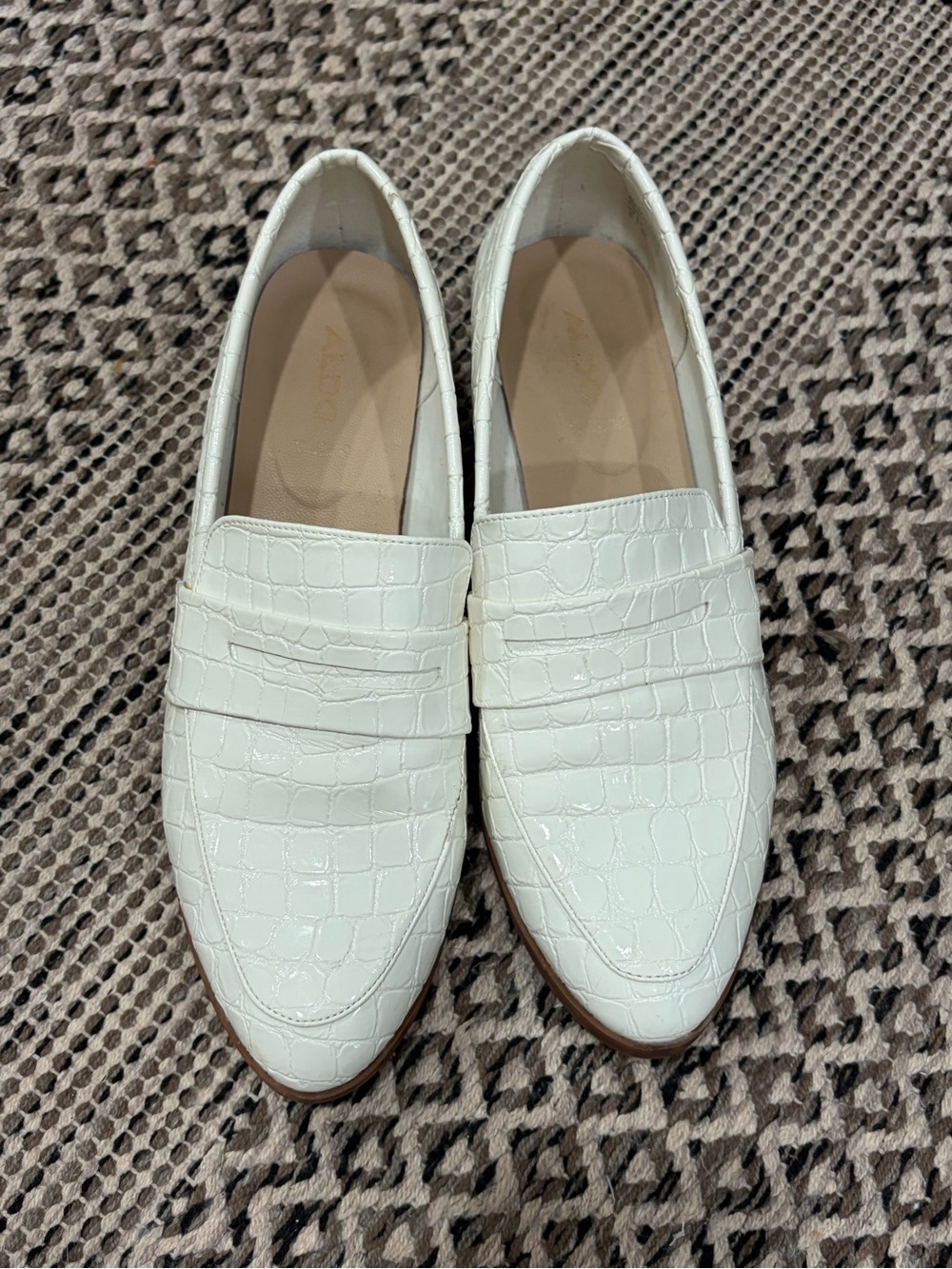 Aldo Gwirani White Patent Leather Croc Loafers